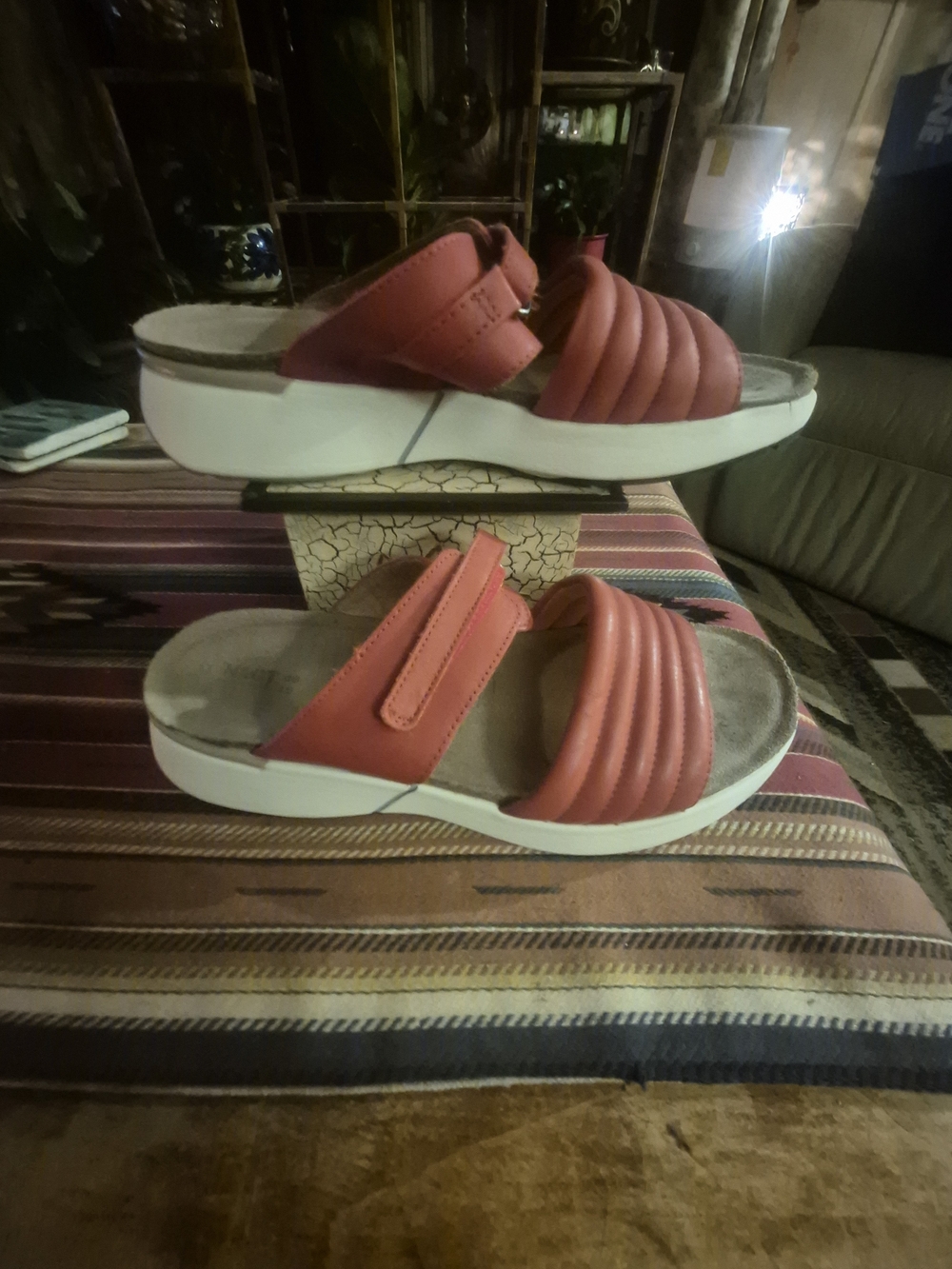 Naot 'Vesta' Red Quilted Slide Sandals with White Sole